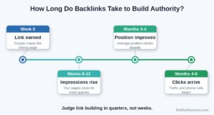 timeline showing how long backlinks take to build authority and improve rankings