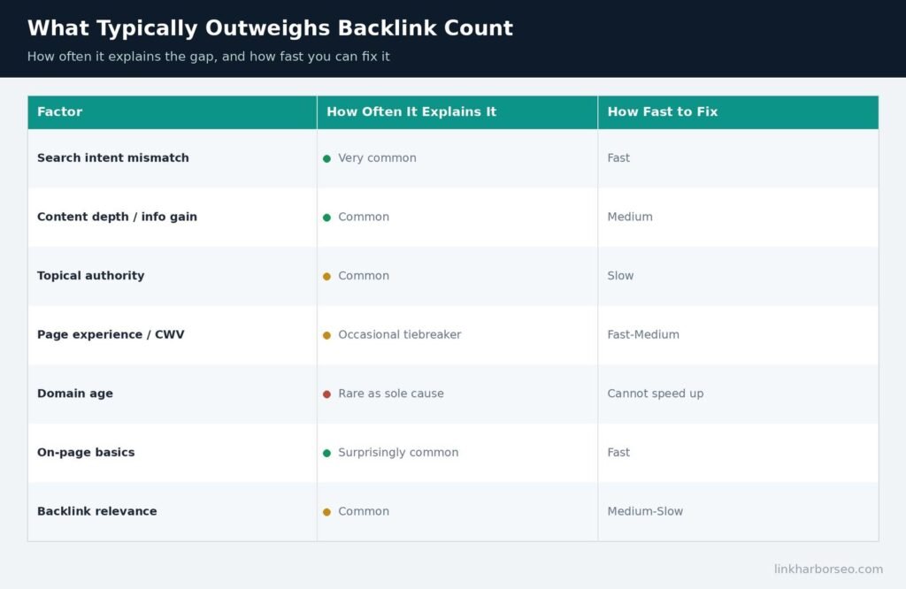 Ranking Factors That Outweigh Backlink Count Comparison Table Caption / Description Khali chhorein — zaroorat nahi Kahan lagani hai Article ke andar, "4. Page Experience and Core Web Vitals" section khatam hone ke baad, "5. Domain Age and Trust History" heading shuru hone se pehle (jahan HTML file mein marker tha) Publish sequence recap: Media Library mein dono upload → rename → Title + Alt Text fill karein Article HTML se copy-paste Feature image sidebar mein set Content image us specific jagah insert Update/Publish → phir LiteSpeed Purge By URL FAQ schema Code/Text tab mein paste karein (Visual mein switch karne se pehle save karein) Feature competitor fewer backlinks Image · JPG Content competitor ranking factors Image · JPG acha mujy na kuch bhool gia hai mery jo website hai is ma ak hota hai edit snippet ma kia lgna hoya hai RankMath ka "Edit Snippet" button do fields kholta hai — SEO Title aur Meta Description. Aapke naye article ("Why Does My Competitor Rank Higher With Fewer Backlinks") ke liye ye values already instruction box mein hain: SEO Title: Competitor Ranks Higher With Fewer Backlinks? Why Meta Description: Competitor ranks higher with fewer backlinks? Run this 8-point checklist to find the real reason before you buy another link. Kaise lagana hai: Post edit screen mein neeche scroll karein — RankMath box milega Us mein "Edit Snippet" button par click karein Do fields khulenge: SEO Title — upar wali value paste karein Meta Description — neeche wali value paste karein Save/Close kar dein Bonus: RankMath yahan hi ek Focus Keyword field bhi deta hai (Edit Snippet ke bahar, upar) — us mein daal dein: why does my competitor rank higher with fewer backlinks Investigated structural HTML obstacles blocking media insertion Investigated structural HTML obstacles blocking media insertion Samajh gaya — ab direct tareeqa try karte hain jo GUI ke masle ko bypass kar deta hai: Wapas Visual tab par jaayein aur confirm karein 'Visual' tab par wapas click karein — image ab dikhni chahiye Section 4 aur 5 ke beech mein. 1 2 3 4 5 Ye tareeqa GUI ke "Add Media" popup ko bypass kar deta hai, is liye jo bhi masla ho raha tha wo yahan nahi aayega. Try kar ke bataiye. one by one bataoo Theek hai, ek-ek kar ke chalte hain. Step 1: Image upload karein aur URL copy karein "Add Media" button dabayein (jo aapko pehle se dikh raha hai) Popup khulega — "Upload Files" tab se apni image upload karein (ya agar pehle se Media Library mein hai to select karein) Image par click karein taake wo select ho (blue checkmark aayega) Right side mein "Attachment Details" panel mein neeche scroll karein — "File URL" wala field dhoondein Us URL ko poora select karke copy kar lein (Ctrl+C) "Insert into post" mat dabayein — popup ko bas X kar ke band kar dein Ye step ho jaye to bata dein, phir agla step deta hoon.