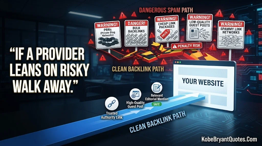Risky backlink tactics including PBNs bulk links and spam