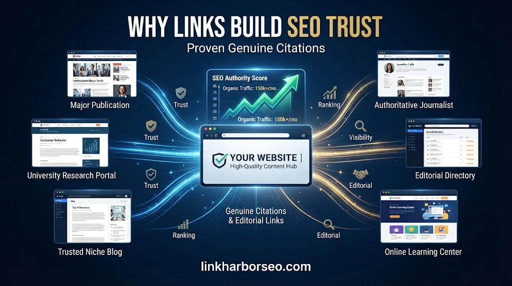 Website authority increasing through trusted third-party links
